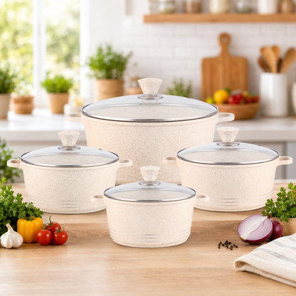 Non-Stick Die-Cast Stockpot Cookware 4Pc Set with Glass Lids