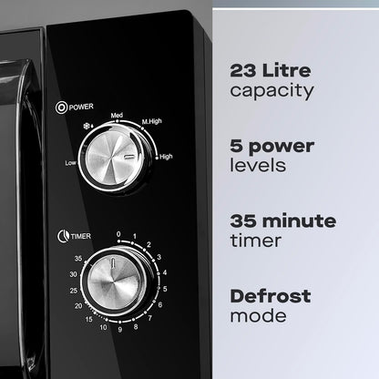 Daewoo 23L 800W Manual Microwave – Black | Extra-Large Capacity