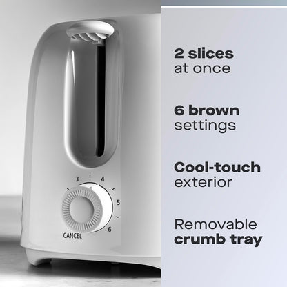 Daewoo 2 Slice Toaster – 700W Compact White Toaster