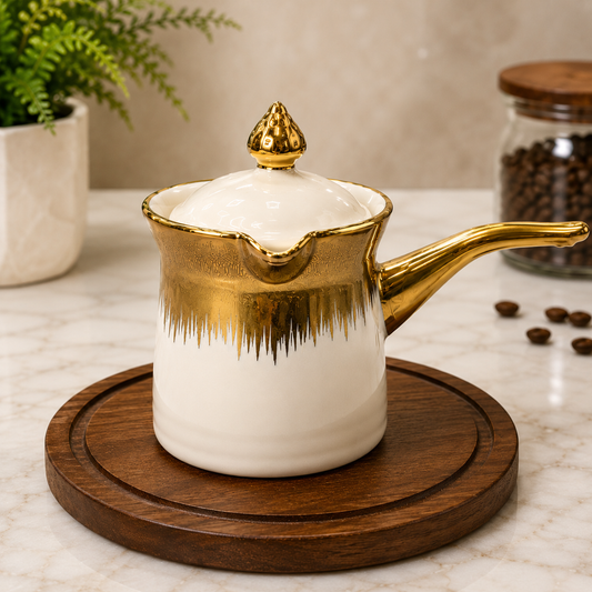 Luxury Ceramic Coffee Pot with Gold Finish