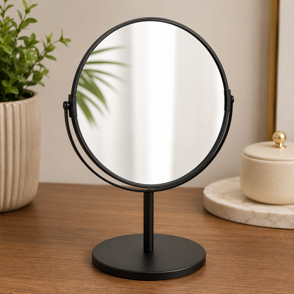 Round Tabletop Vanity Mirror with Metal Stand 8"-Black