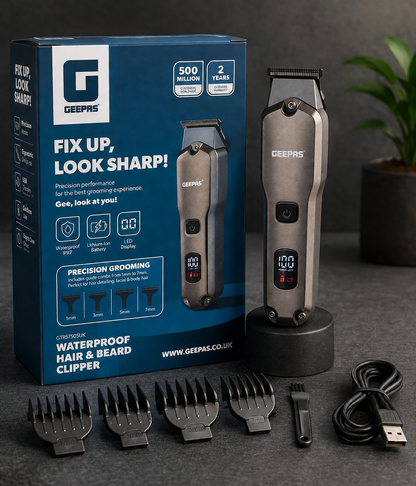 GEEPAS Waterproof and Rechargeable Hair & Beard Trimmer