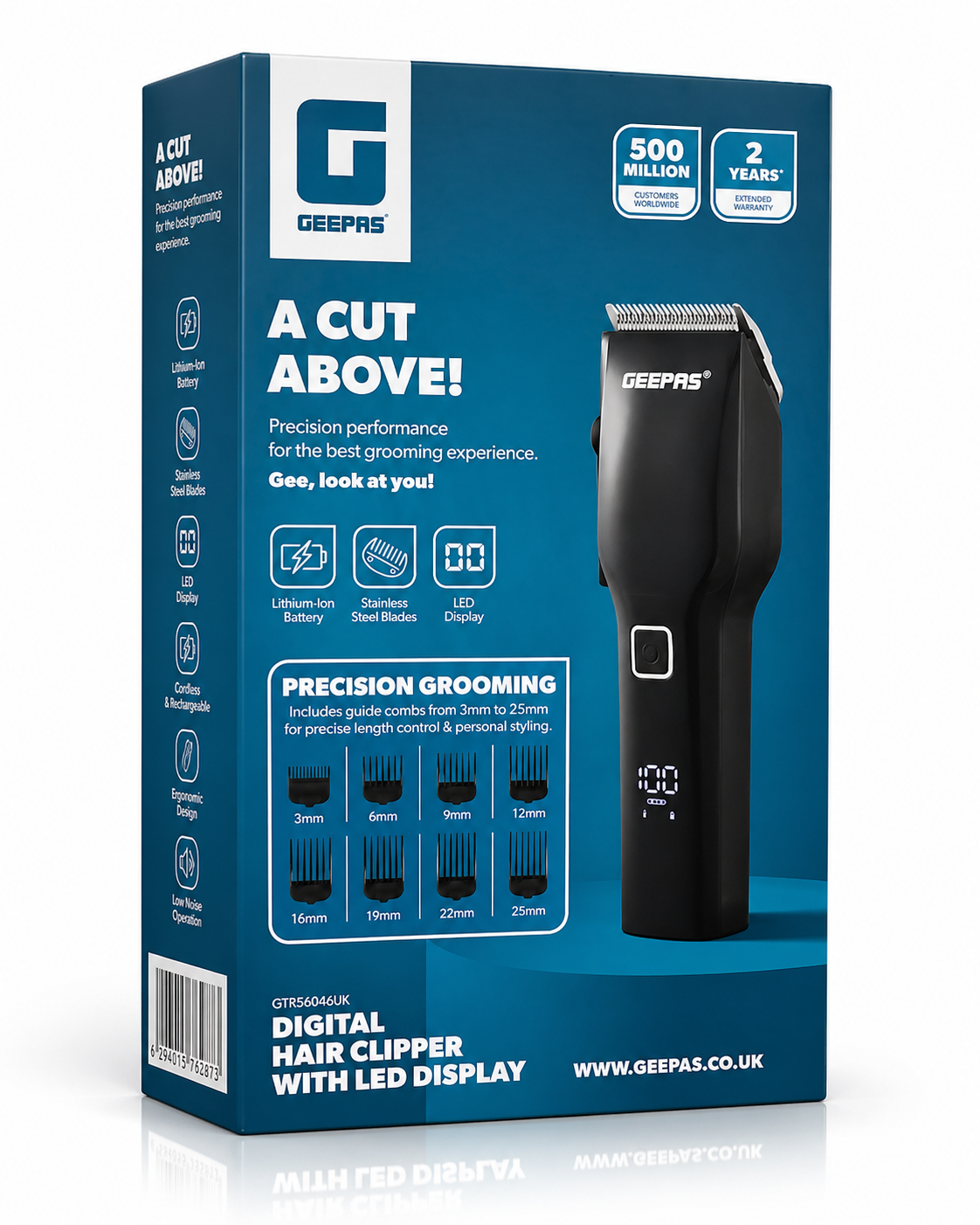 GEEPAS Professional Hair Clipper – Digital Electric Stubble Beard Trimmer, Hair Clipper