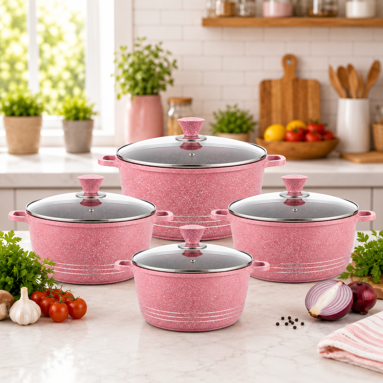 Non-Stick Die-Cast Stockpot Cookware 4Pc Set with Glass Lids