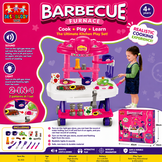BBQ Kitchen Playset with Sound & Lights – Pretend Cooking Toy Set