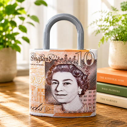 Currency Lock Money Box Tin -4 Pound Note Designs