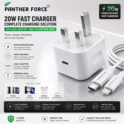 Panther Force  20W USB C Fast Charger UK Plug