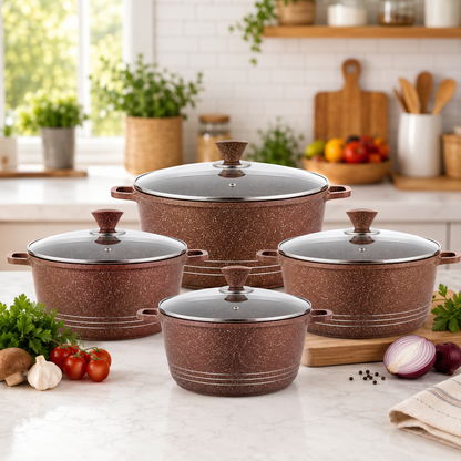 Non-Stick Die-Cast Stockpot Cookware 4Pc Set with Glass Lids