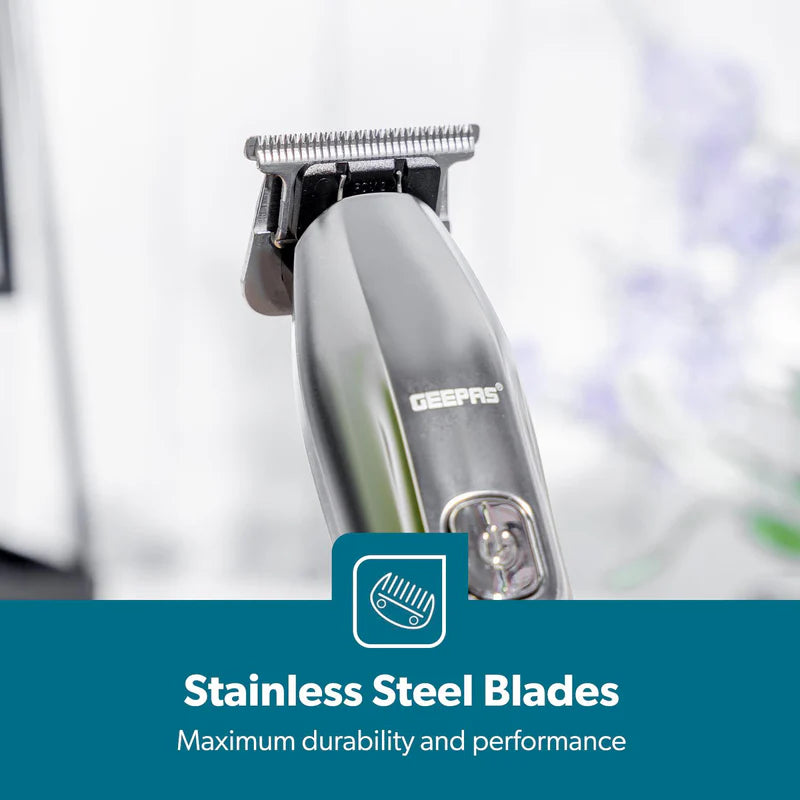 GEEPAS Brushed Stainless Steel Electric Rechargeable Hair & Beard Trimmer