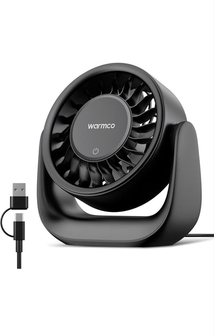 Warmco DS1 USB Desk Fan 6.4in 3 Speed Touch Control