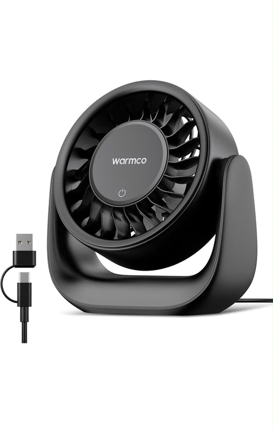 Warmco DS1 USB Desk Fan 6.4in 3 Speed Touch Control