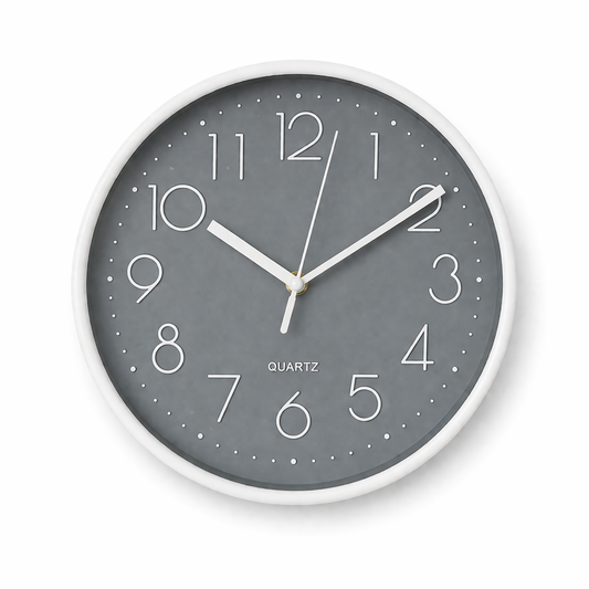 Mini Modern Wall Clock 20–25cm – Grey Dial with White Frame