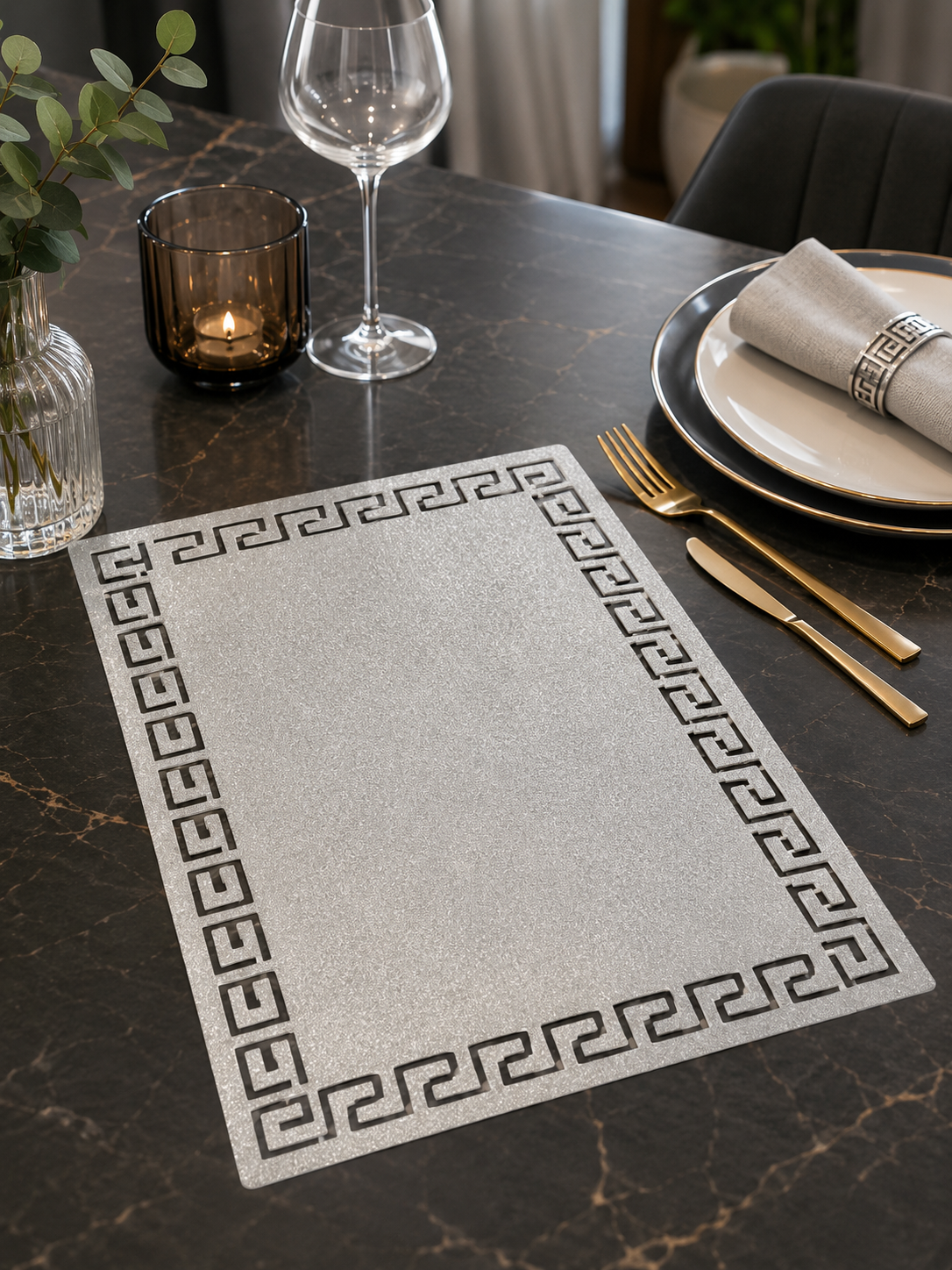 Luxury Silver Greek Key Table Mat