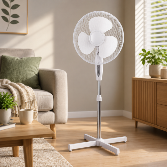 16” Pedestal Stand Fan Remote Control Timer 3 Speed Oscillating Adjustable White