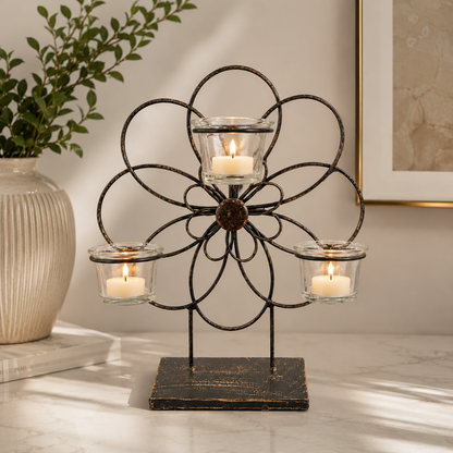 3 Cup Flower Tealight Candle Holders 20-25cm approx