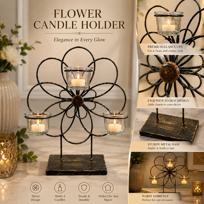 3 Cup Flower Tealight Candle Holders 20-25cm approx