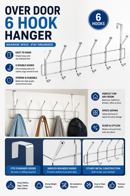 Stainless Steel Hook Over Door Hanger Rack