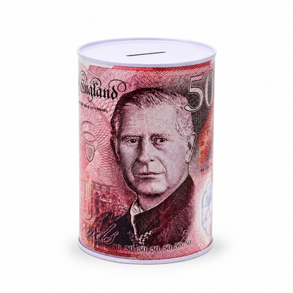 Money Tin Savings Bank – Metal Coin Box with Printed Banknote Designs, Available in 4 Sizes (Small, Medium, Large, Extra Large)