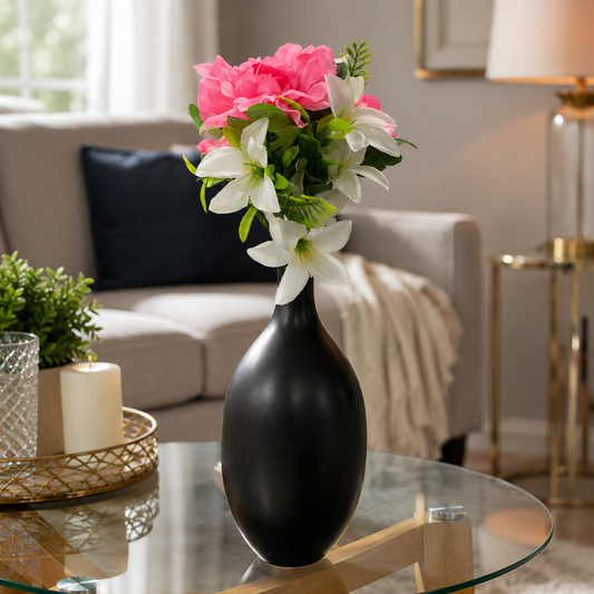 Black Decorative Flower Vase 20–25cm – Modern Matte Tall Artificial Flower Vase