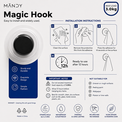 Magic Hook- Self Adhesive Wall Hook and Heavy Duty