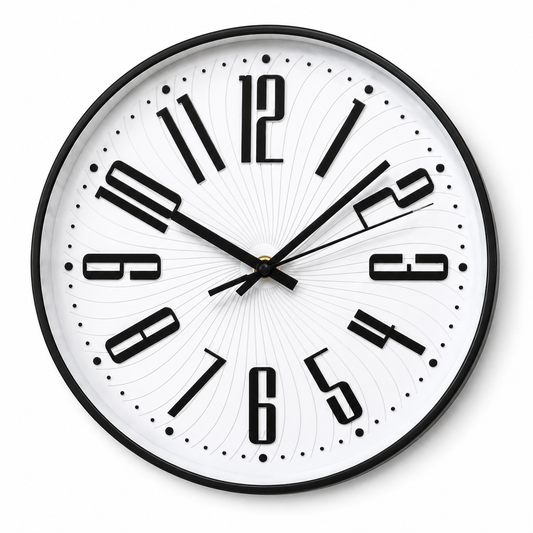 Modern Wall Clock 30cm – Black & White Minimalist Design with Large Bold Numbers – Silent Quartz Movement – Contemporary Home & Office Clock