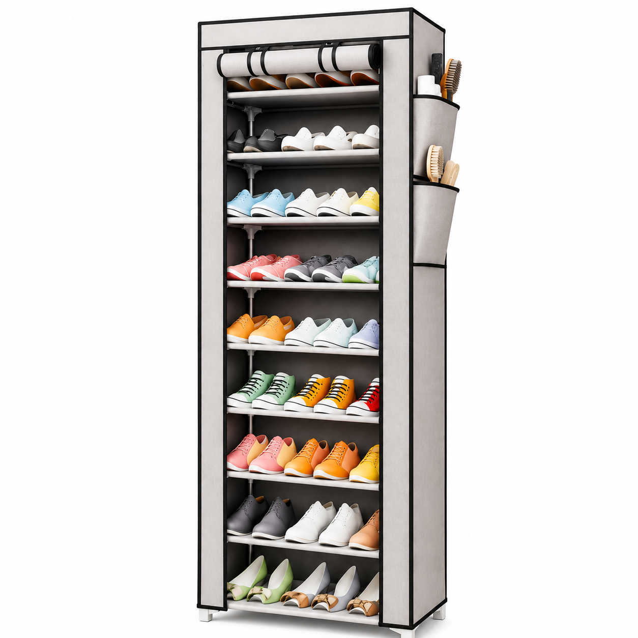 10 Layer Shoe Cabinet with Zipper Cover – Shoe Organizer Rack