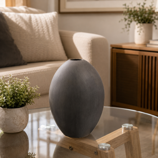 Charcoal Grey Round Vase 15–20cm – Modern Decorative Flower Vase