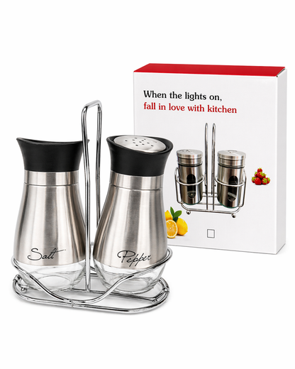 Stainless Steel Salt & Pepper Shaker Set with Stand