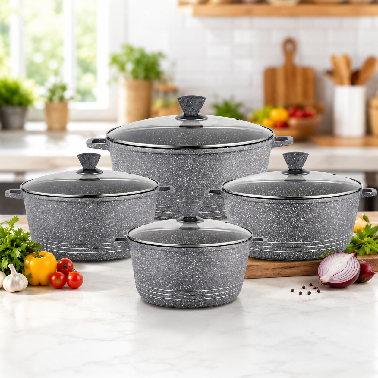 Non-Stick Die-Cast Stockpot Cookware 4Pc Set with Glass Lids