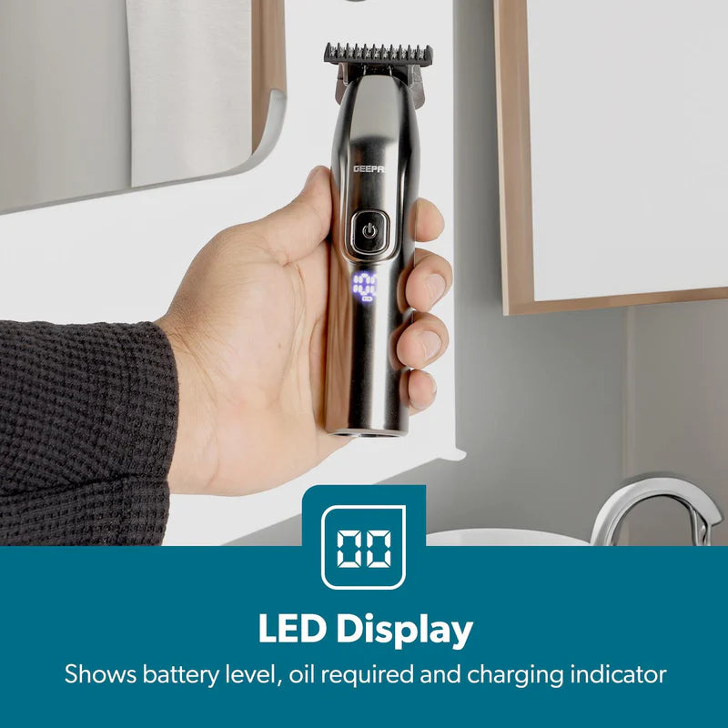 GEEPAS Brushed Stainless Steel Electric Rechargeable Hair & Beard Trimmer