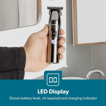 GEEPAS Brushed Stainless Steel Electric Rechargeable Hair & Beard Trimmer