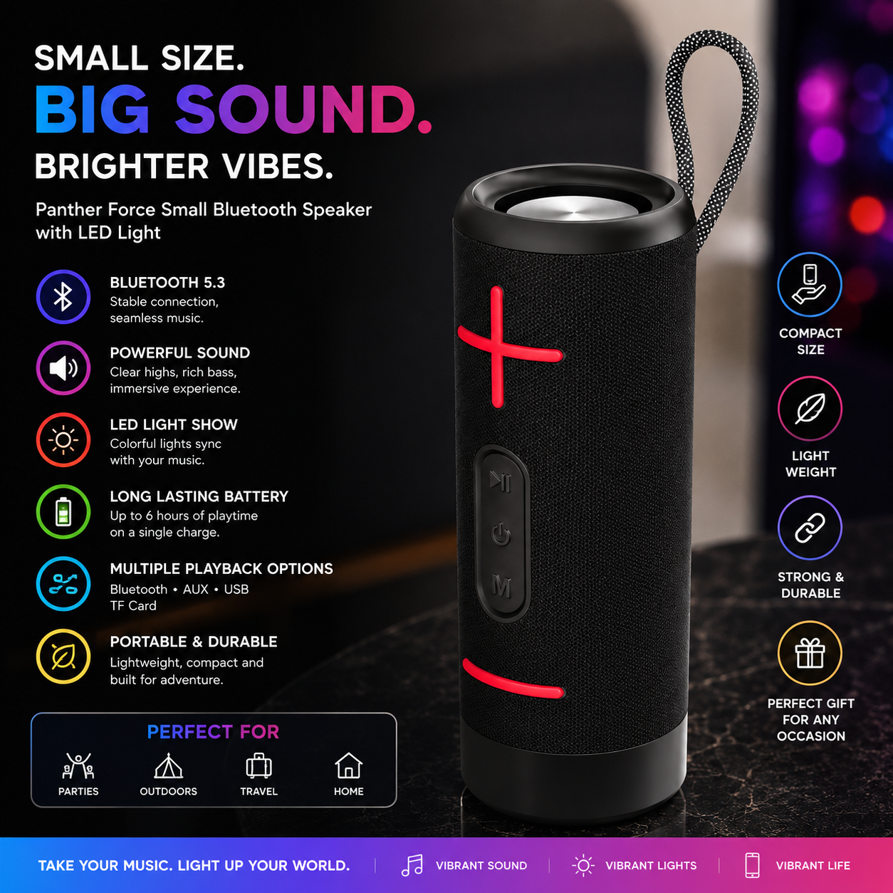 Panther Force Mini Bluetooth Speaker with LED Lights PF260