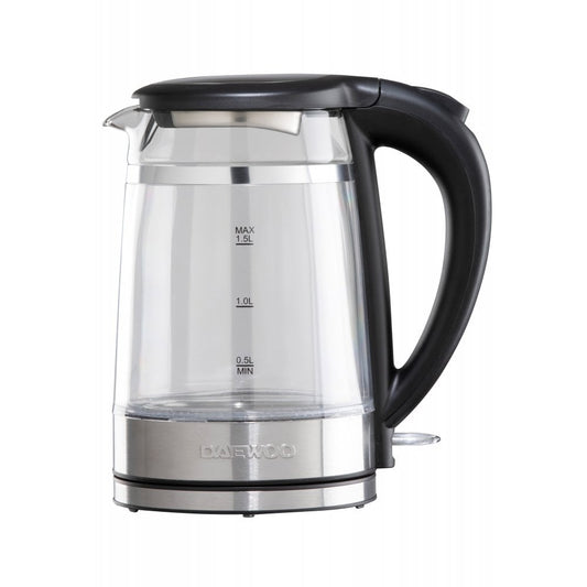 Daewoo 1.5L Cool Touch Transparent Glass Kettle with Light Up LED