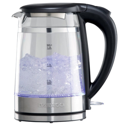 Daewoo 1.5L Cool Touch Transparent Glass Kettle with Light Up LED