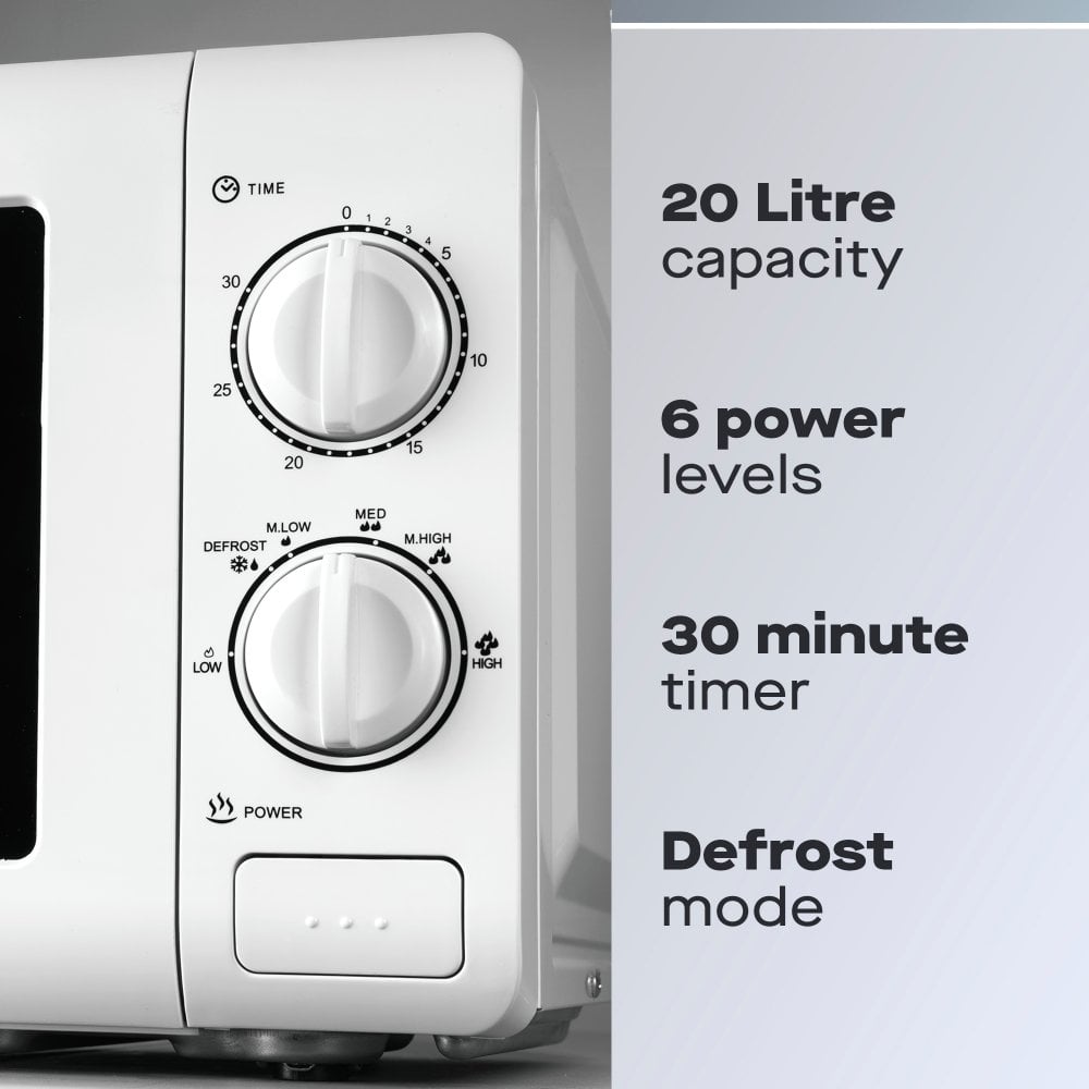 Daewoo 20L White Manual 800W Microwave with Stainless Steel Cavity SKU: SDA2075GE