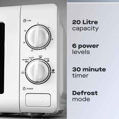 Daewoo 20L White Manual 800W Microwave with Stainless Steel Cavity SKU: SDA2075GE