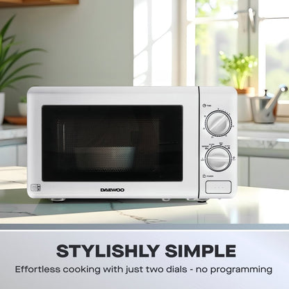 Daewoo 20L White Manual 800W Microwave with Stainless Steel Cavity SKU: SDA2075GE
