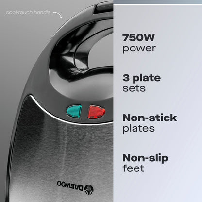 Daewoo 3-in-1 Sandwich, Panini, Crimp Maker