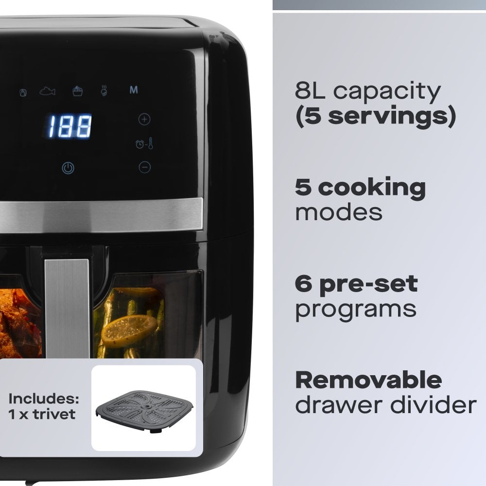 Daewoo 8L Air Fryer with Window & Divider