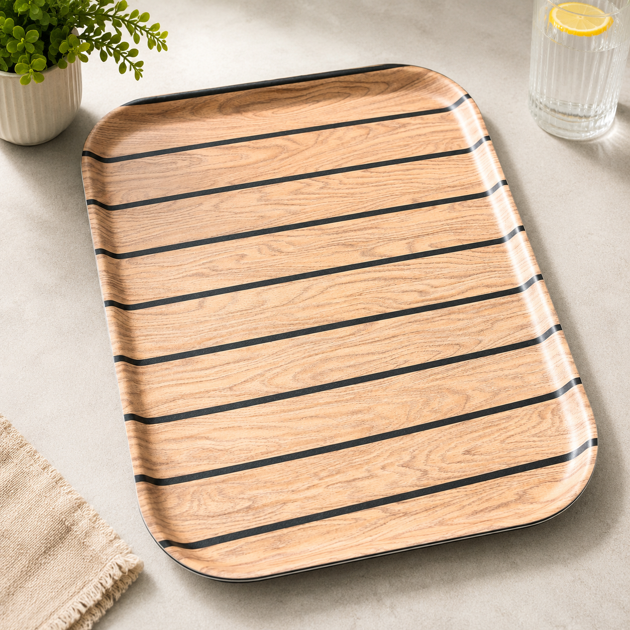 Natural Wood Pattern Serving Tray – Large