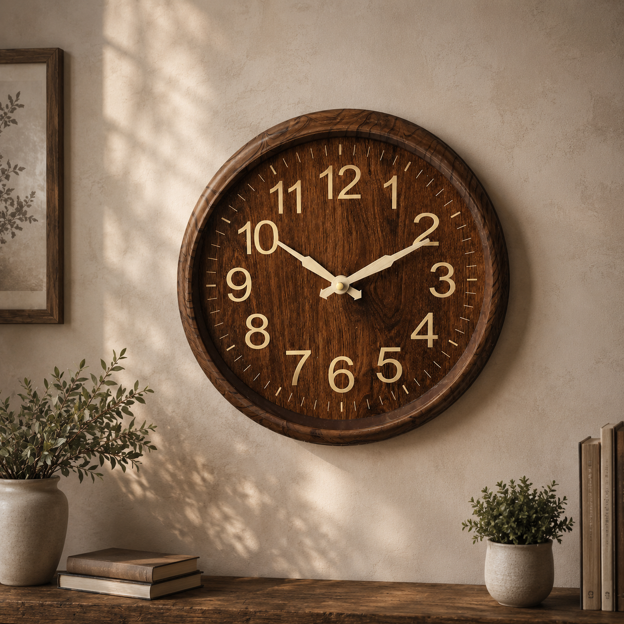 Wooden Effect Wall Clock – Classic Round Analog Clock
