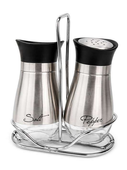 Stainless Steel Salt & Pepper Shaker Set with Stand