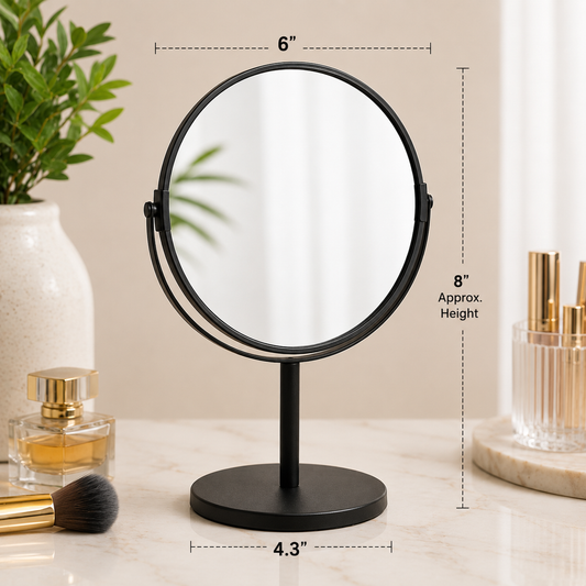 Round Tabletop Vanity Mirror with Metal Stand 8"-Black