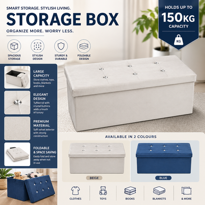 Foldable Storage Ottoman Box – Heavy Duty 150kg Capacity