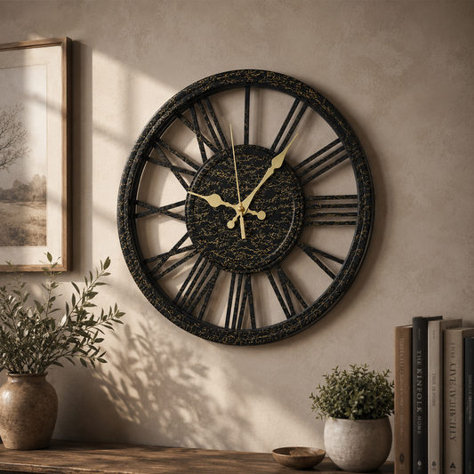 Black Roman Numeral Skeleton Wall Clock