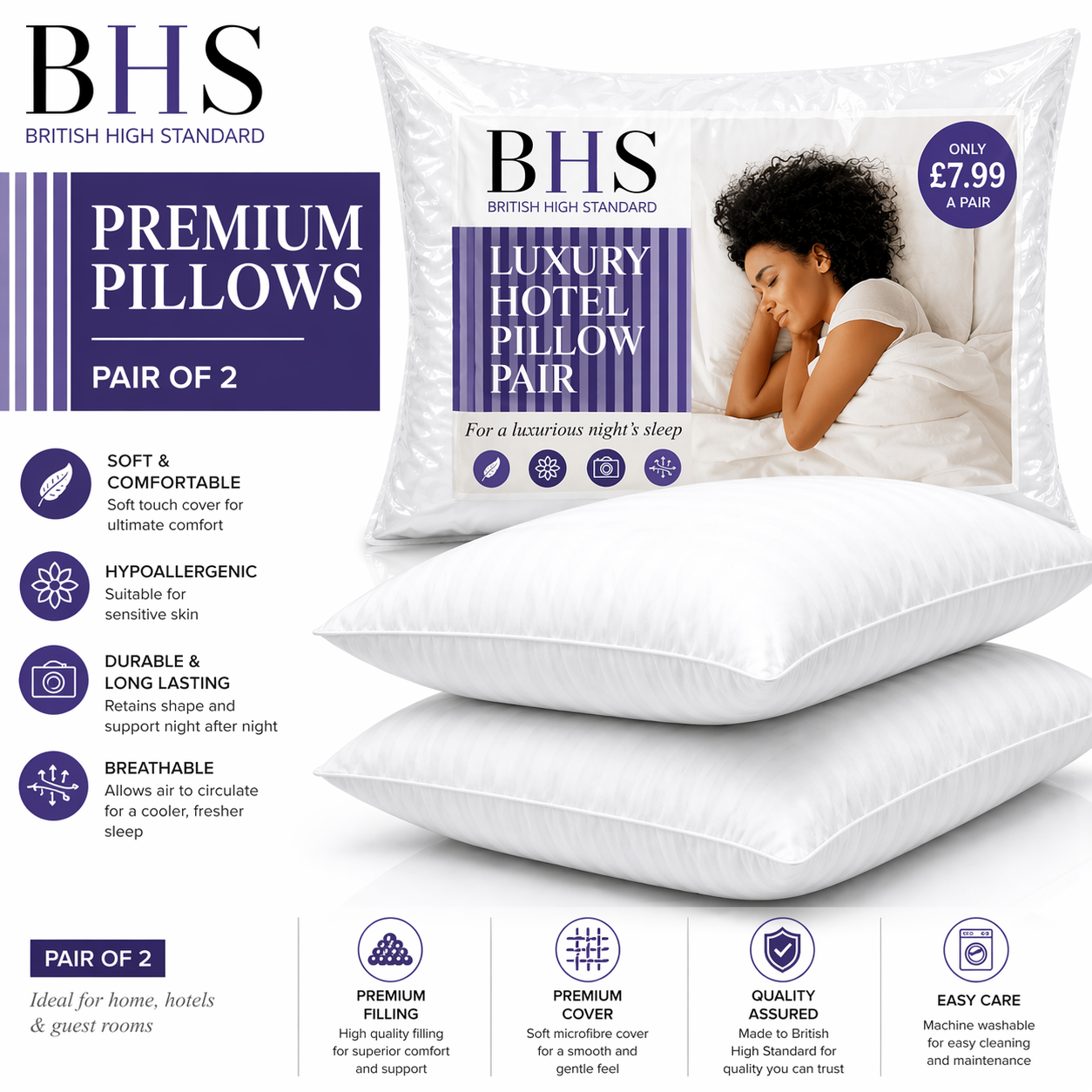 BHS Premium Pillows Pair of 2