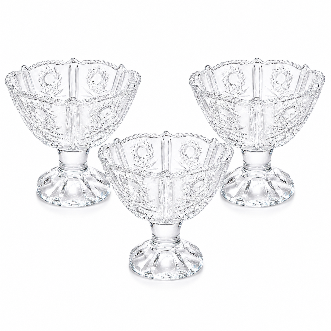 Set of 3 Crystal Glass Ice Cream Bowls Dessert Sundae Cups