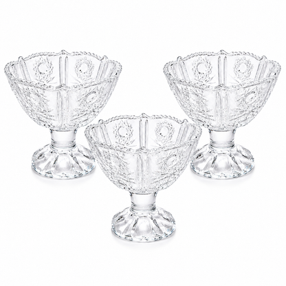 Set of 3 Crystal Glass Ice Cream Bowls Dessert Sundae Cups