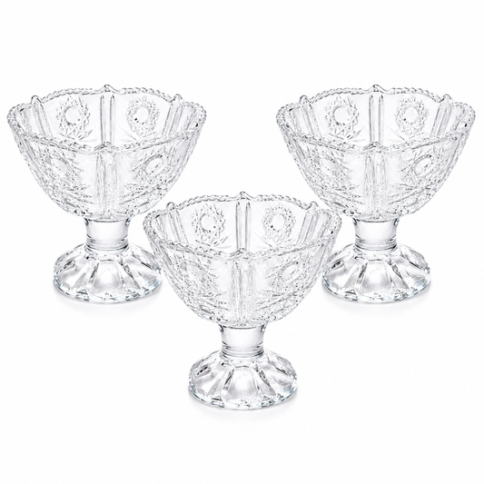 Set of 3 Crystal Glass Ice Cream Bowls Dessert Sundae Cups