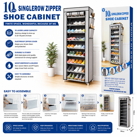 10 Layer Shoe Cabinet with Zipper Cover – Shoe Organizer Rack
